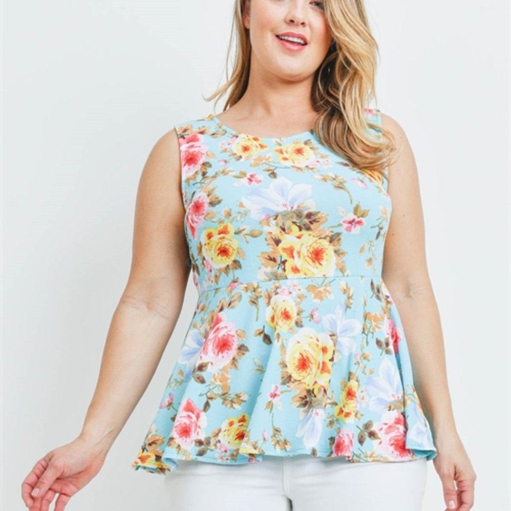 New Junior's Cute Boutique Aqua floral peplum top